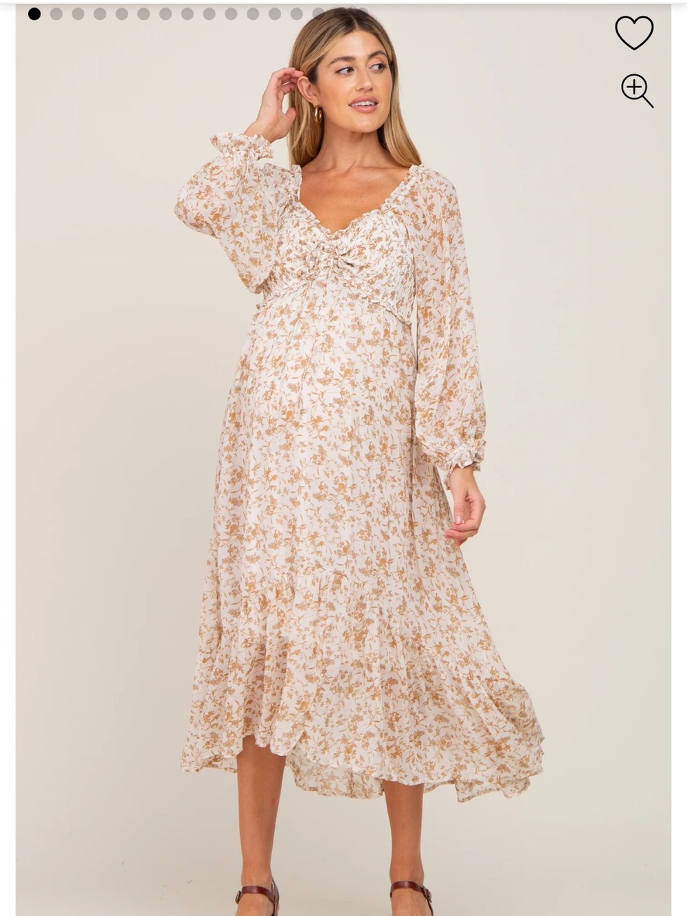 Pink blush long sleeve Floral Midi Dress